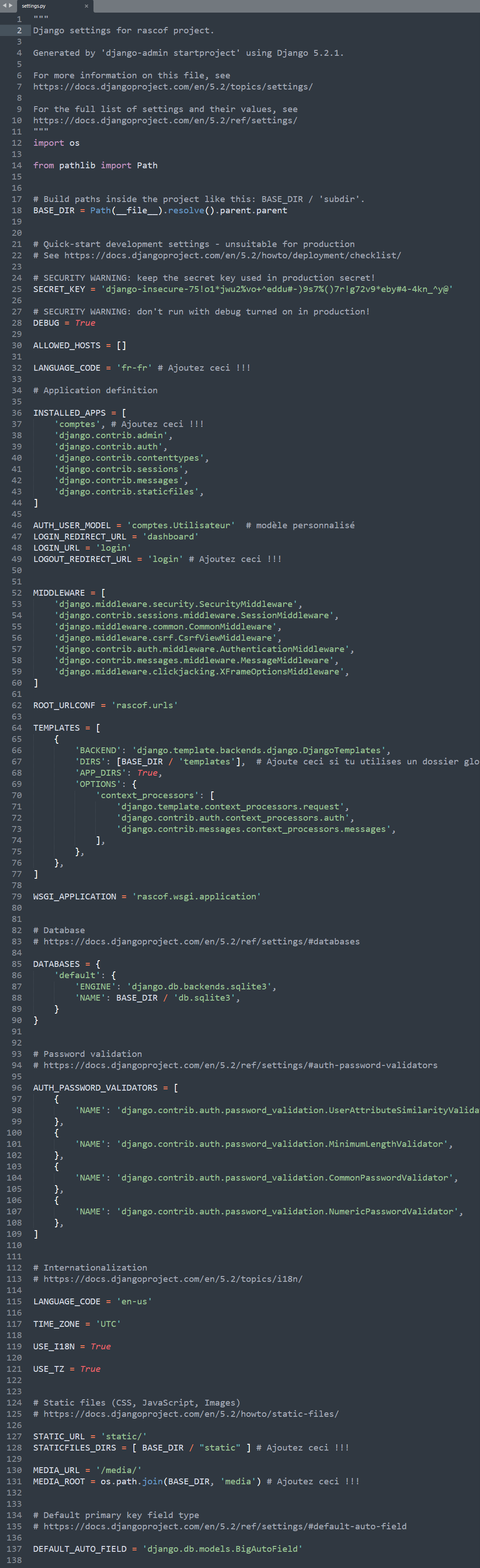 settings.py content