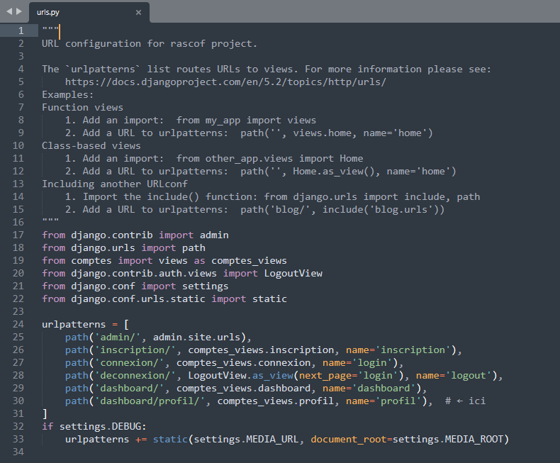 urls.py content